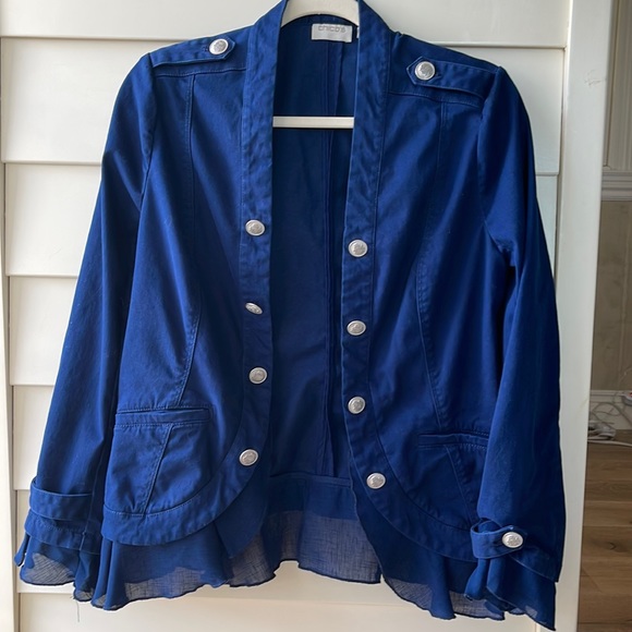 Chico's Jackets & Blazers - Like New! Chico's Navy Blue Velvet Military Jacket w/Button Accents & Ruffle Hem